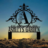 Custom Name Garden Stake Sign Last Name Sign Initial Metal Monogram Personalized Metal Staked Garden Sign Yard Art