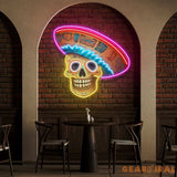 Custom Name Halloween Holiday Artwork with Sugar Skull Neon Sign