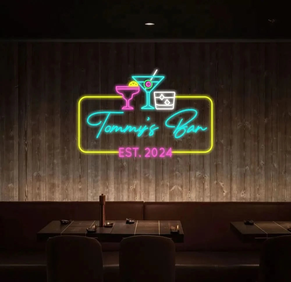 Custom Name Home Bar Neon Sign Personalized Home Bar Neon Sign Home Wall Decor Bar Led Sign Pub Led Signs Cocktails