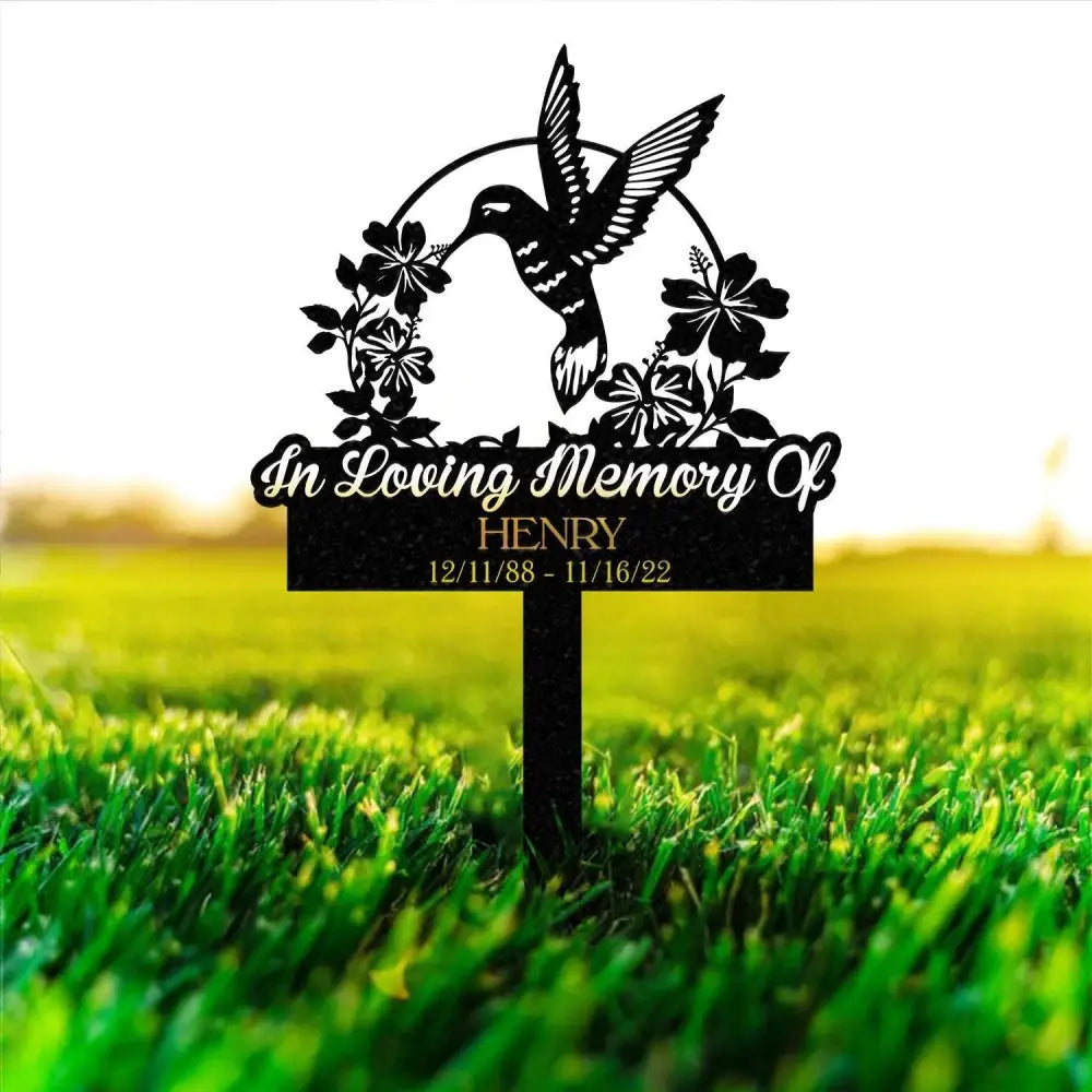 Custom Name Hummingbird Memorial Metal Stake Hummingbird Name Sign Garden Metal Stake Sympathy Gift Outdoor Grave