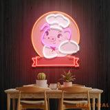 Custom Name Logo Cute And Friendly Pig Chef Holds Artwork Led Neon Sign Light