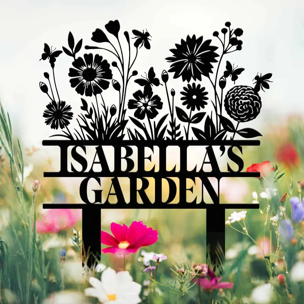 Custom Name Metal Garden Sign Flower Garden Sign Fairy Garden Stake Outdoor Garden Yard Decor Metal Fairy Garden Art