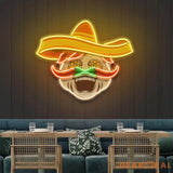 Custom Name Mexican Chef Cook Sombrero With Chili Decor Artwork Led Neon Sign Light