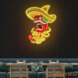 Custom Name Mexican Red Hot Chili Pepper With Hat Artwork Led Neon Sign Light