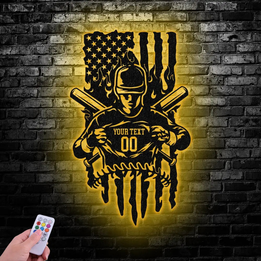 Custom Name & Number Baseball Metal Wall Art Led light Softball Player Name Sign Baseball Name Sign Baseball Lover