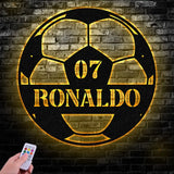 Custom Name& Number Soccer LED Metal Art Sign Light up Soccer Ball Name Metal Sign Multi Color Soccer Art Metal Soccer