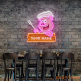 Custom Name Pig BBQ Chef Artwork Led Neon Sign Light