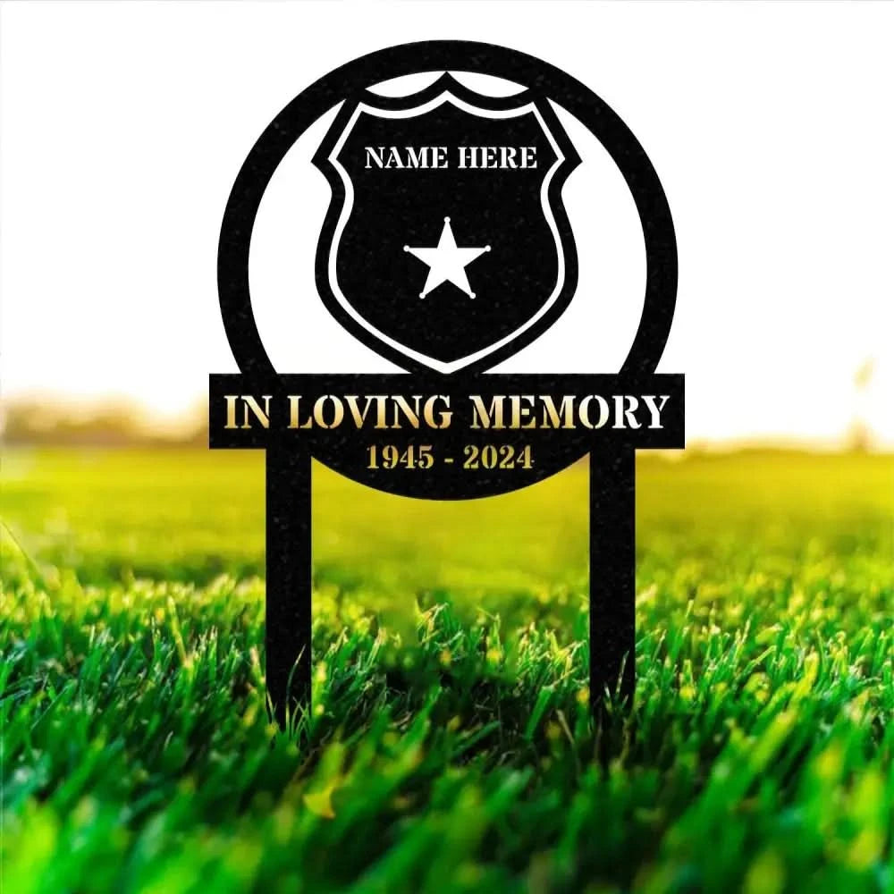 Custom Name Police Badge Memorial Stake Personalized Garden Sign Police Officer Memorial Sign Grave Marker