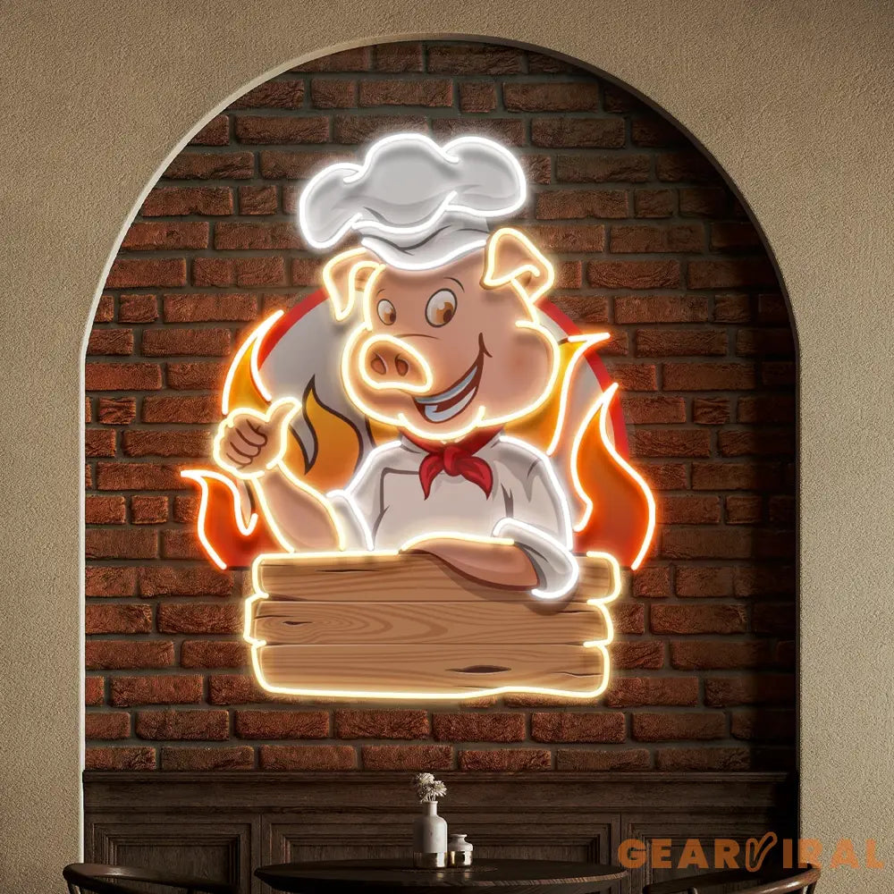Custom Name Porky BBQ Logo Artwork Led Neon Sign Light