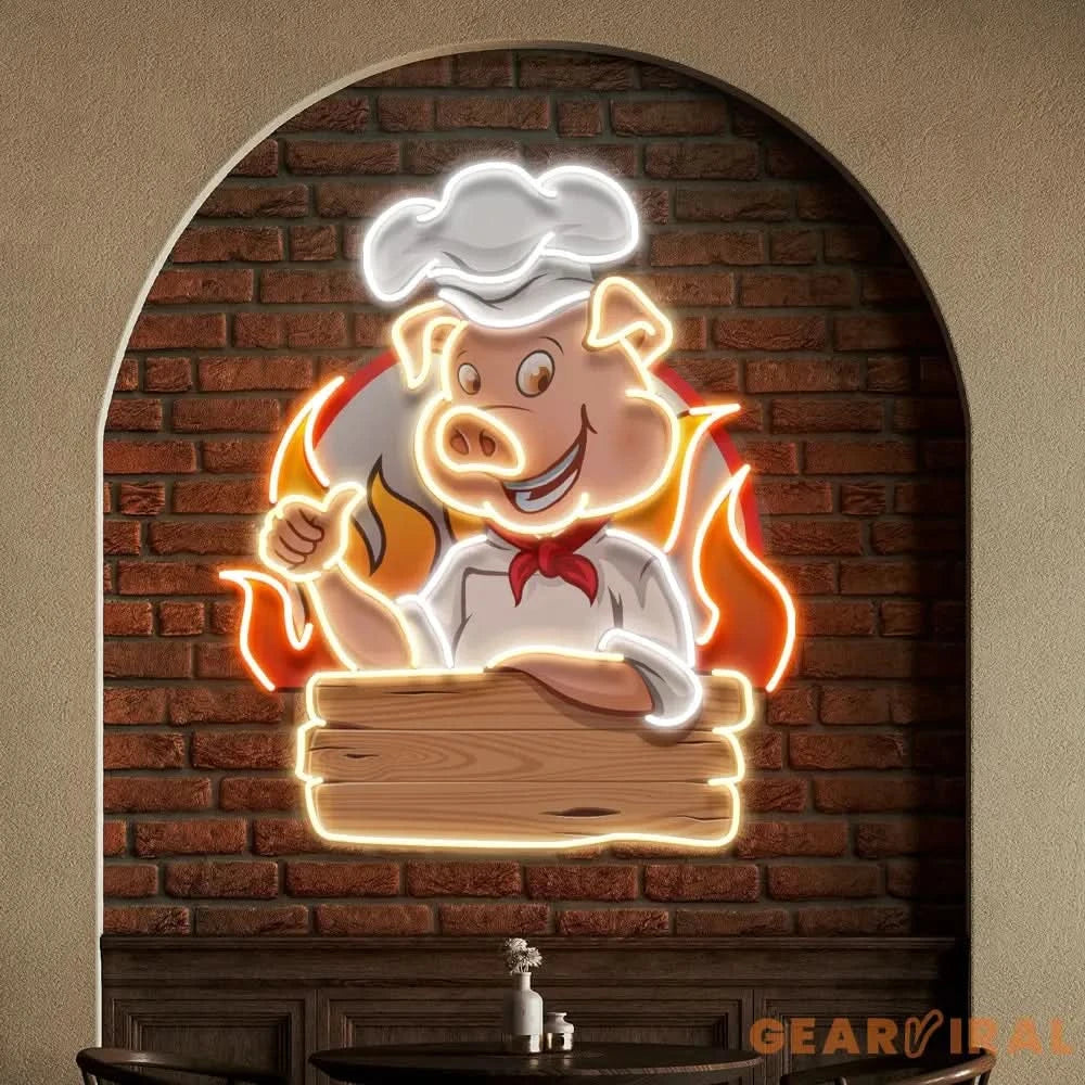 Custom Name Porky BBQ Logo Artwork Led Neon Sign Light