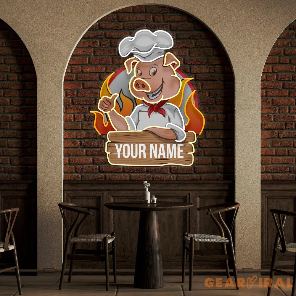 Custom Name Porky BBQ Logo Artwork Led Neon Sign Light