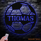 Custom Name Soccer LED Metal Art Sign Light up Soccer Ball Name Metal Sign Multi Color Soccer Art Metal Soccer Wall Art