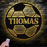 Custom Name Soccer LED Metal Art Sign Light up Soccer Ball Name Metal Sign Multi Color Soccer Art Metal Soccer Wall Art