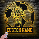 Custom Name Soccer LED Metal Art Sign Light up Soccer Ball Name Metal Sign Multi Color Soccer Art Metal Soccer Wall Art