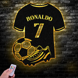 Custom Name Soccer LED Metal Art Sign Light up Soccer Ball Name Metal Sign Multi Color Soccer Art Metal Soccer Wall Art