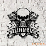 Custom Name Tools Repair Metal Wall Art LED Light Skull Mechanic Sign Custom Workshop Name Sign - Gearviral