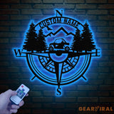 Custom Name UTV Compass Metal Sign with Led Lights Personalized Off-Road Adventure Sign Side by Side LED Wall Art