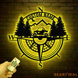 Custom Name UTV Compass Metal Sign with Led Lights Personalized Off-Road Adventure Sign Side by Side LED Wall Art