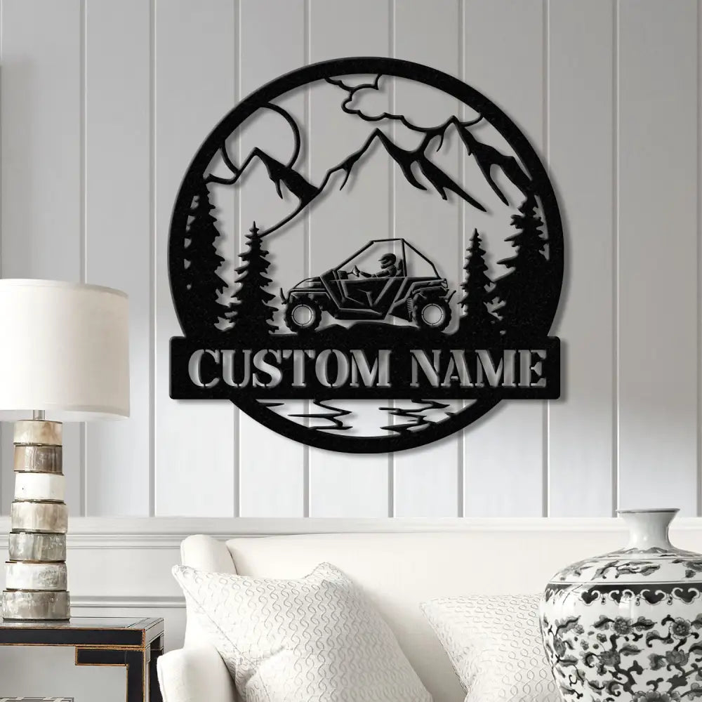 Custom Name UTV Metal Sign with Led Lights Personalized Off-Road Adventure Sign Side by Side LED Wall Art Mountain UTV