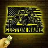 Custom Name UTV Metal Sign with Led Lights Personalized Off-Road Adventure Sign Side by Side LED Wall Art Mountain UTV
