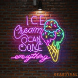 Custom Neon Ice Cream Sign - Ice Cream Can Solve Everything LED Wall Light - Perfect Decor for Cafes Ice Cream Shops