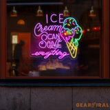 Custom Neon Ice Cream Sign - Ice Cream Can Solve Everything LED Wall Light - Perfect Decor for Cafes Ice Cream Shops