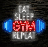 Custom Neon Sign - Eat Sleep Gym Repeat LED Sign - Motivational Fitness Quote for Gym Wall Decor - Perfect for Home Gym