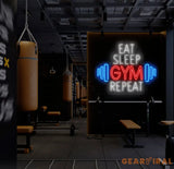 Custom Neon Sign - Eat Sleep Gym Repeat LED Sign - Motivational Fitness Quote for Gym Wall Decor - Perfect for Home Gym
