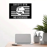 Custom No Excuses Home Gym US Flag Metal Sign Powerlifting Metal Wall Art Personalized Home Gym Sign Fitness Decor Gift