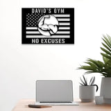 Custom No Excuses Home Gym US Flag Metal Sign Powerlifting Metal Wall Art Personalized Home Gym Sign Fitness Decor Gift