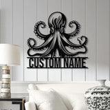 Custom Octopus Metal Sign Personalized Nautical Decor Sea Life Wall Art Beach House Decor Coastal Home Wall Sign