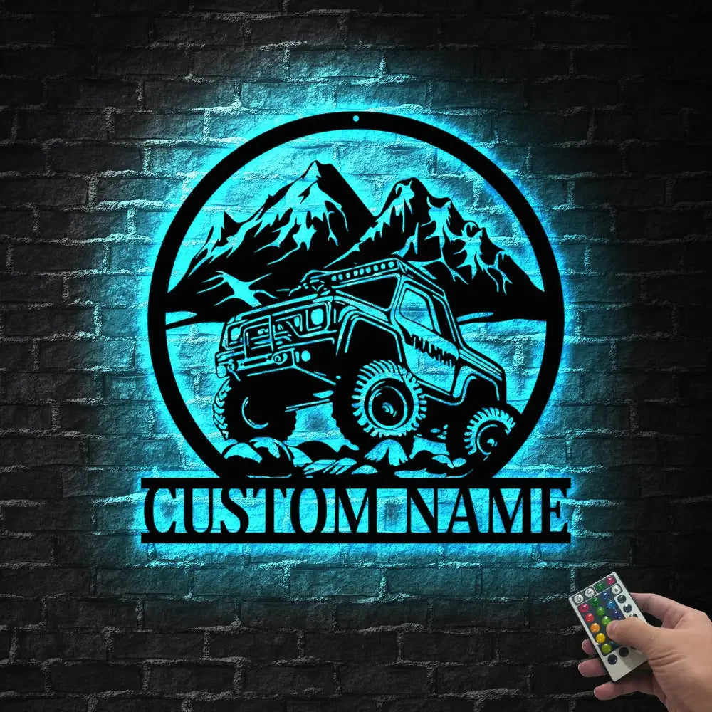 Custom Offroad Car Metal Wall Art With Led Light - Personalized Adventure Off Road Car Name Sign Decoration For Home