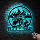 Custom Offroad Car Metal Wall Art With Led Light - Personalized Adventure Off Road Car Name Sign Decoration For Home
