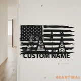 Custom Oil Field Name Sign Led Light - Personalized US Flag Oil Rig Metal Wall Art Decoration Hanging For Home