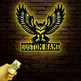 Custom Owl Metal Sign Personalized Outdoor Owl Decor Wildlife Metal Wall Art Rustic Family Name Sign Woodland Themed