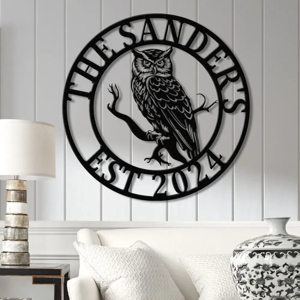 Custom Owl Metal Sign Personalized Outdoor Owl Decor Wildlife Metal Wall Art Rustic Family Name Sign Woodland Themed