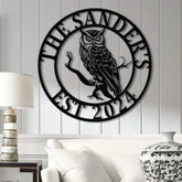 Custom Owl Metal Sign Personalized Outdoor Owl Decor Wildlife Metal Wall Art Rustic Family Name Sign Woodland Themed