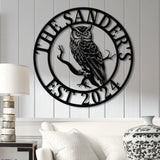 Custom Owl Metal Sign Personalized Outdoor Owl Decor Wildlife Metal Wall Art Rustic Family Name Sign Woodland Themed