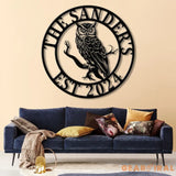 Custom Owl Metal Sign Personalized Outdoor Owl Decor Wildlife Metal Wall Art Rustic Family Name Sign Woodland Themed