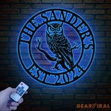 Custom Owl Metal Sign Personalized Outdoor Owl Decor Wildlife Metal Wall Art Rustic Family Name Sign Woodland Themed