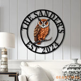 Custom Owl Metal Sign Personalized Outdoor Owl Decor Wildlife Metal Wall Art Rustic Family Name Sign Woodland Themed