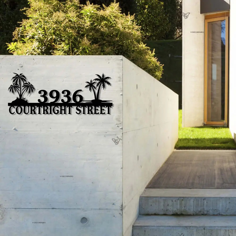 Custom Palm Tree House Number Metal Art - Tropical Address Sign - Beach House Decor - Outdoor Address Metal Sign