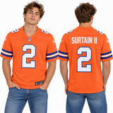 Custom Patrick Surtain II Denver Broncos Fan Inspired Mile High Collection 1977 Throwback Player Game Jersey - Orange