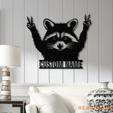 Custom Peace Hand Raccoon Metal Sign with Led Light Personalized Raccoon Name Sign Wall Decor for Cabin Man Cave Decor