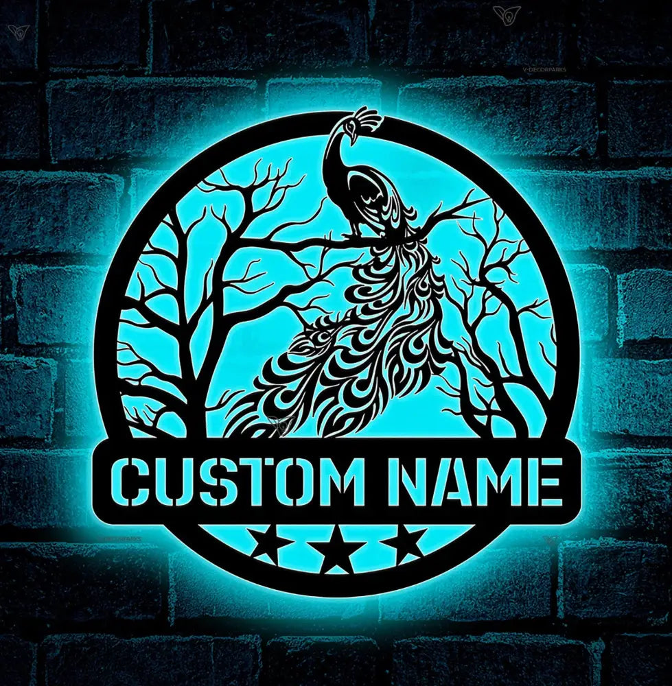 Custom Peacock Bird Metal Wall Art LED Light - Natural Peafowl Lover Sign Home Decor - Boy Girl Nursery Decoration