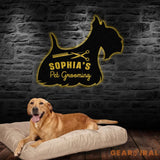Custom Pet Grooming Hair Salon Metal Wall Art LED Light Personalized Groomer Name Sign Pet Grooming Decoration Home