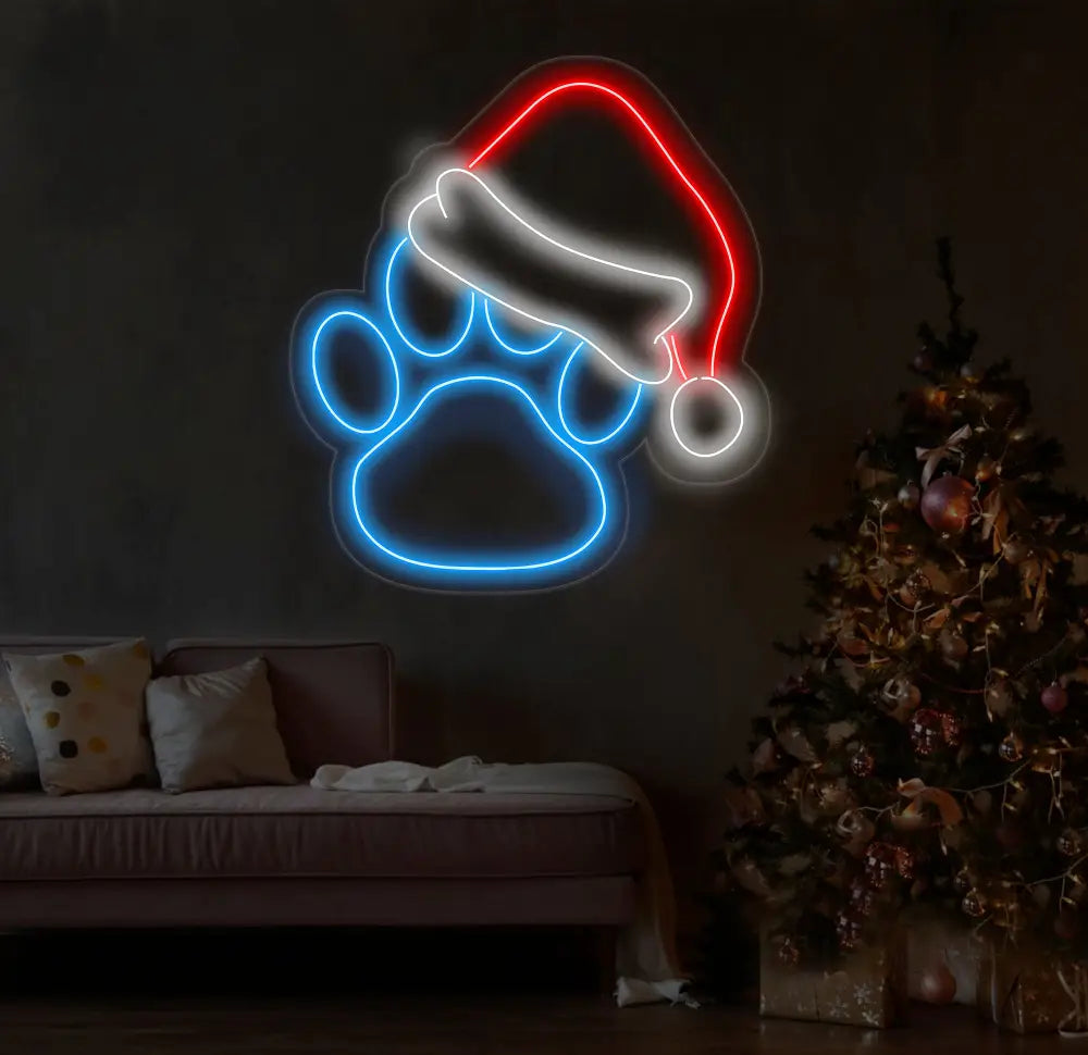Custom Pet Santa Paws Neon Sign Christmas Led Sign Pet Led Light Merry Christmas Neon Light Christmas Decoration