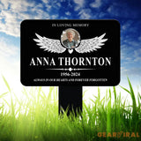 Custom Photo Angel Wings Heart Memorial Sign Temporary Grave Marker With Photo Outdoor Memorial Sign Sympathy Plaque