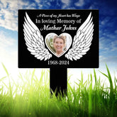Custom Photo Angel Wings Heart Memorial Sign Temporary Grave Marker With Photo Outdoor Memorial Sign Sympathy Plaque