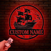 Custom Pirate Ship Metal Wall Sign with Led Light Personalized Pirate Ship Wall Decor Pirate Ship Lover Gift Gift for